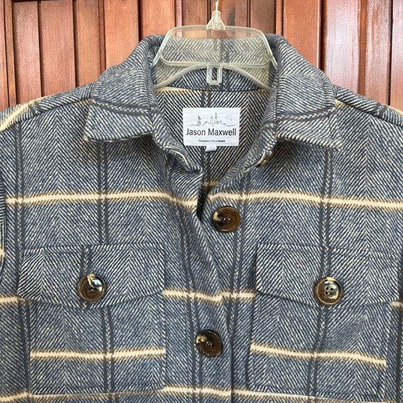 Jason Maxwell Blue & Tan Plaid Button Up Heavyweight Shirt Jacket Size S - Picture 3 of 10